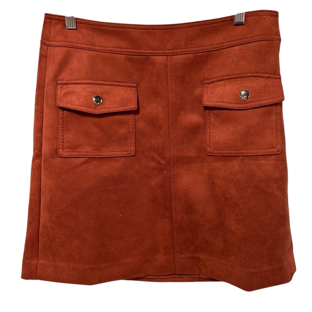 Loft Burnt Orange Faux Suede Mini Skirt Rust Utility Pocket A-Line Size 6 #16